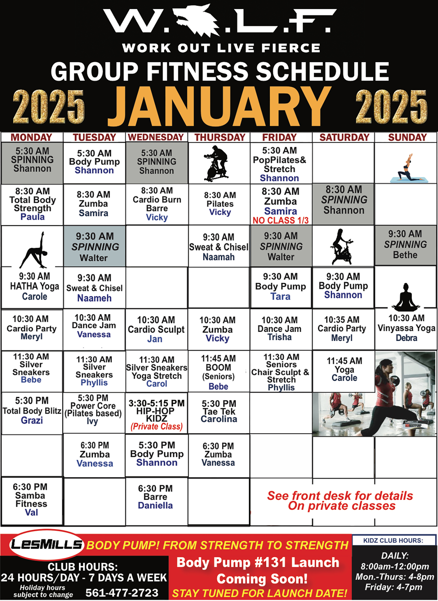 Wolf Gym Boca Group Fitness Class Schedule - January 2025