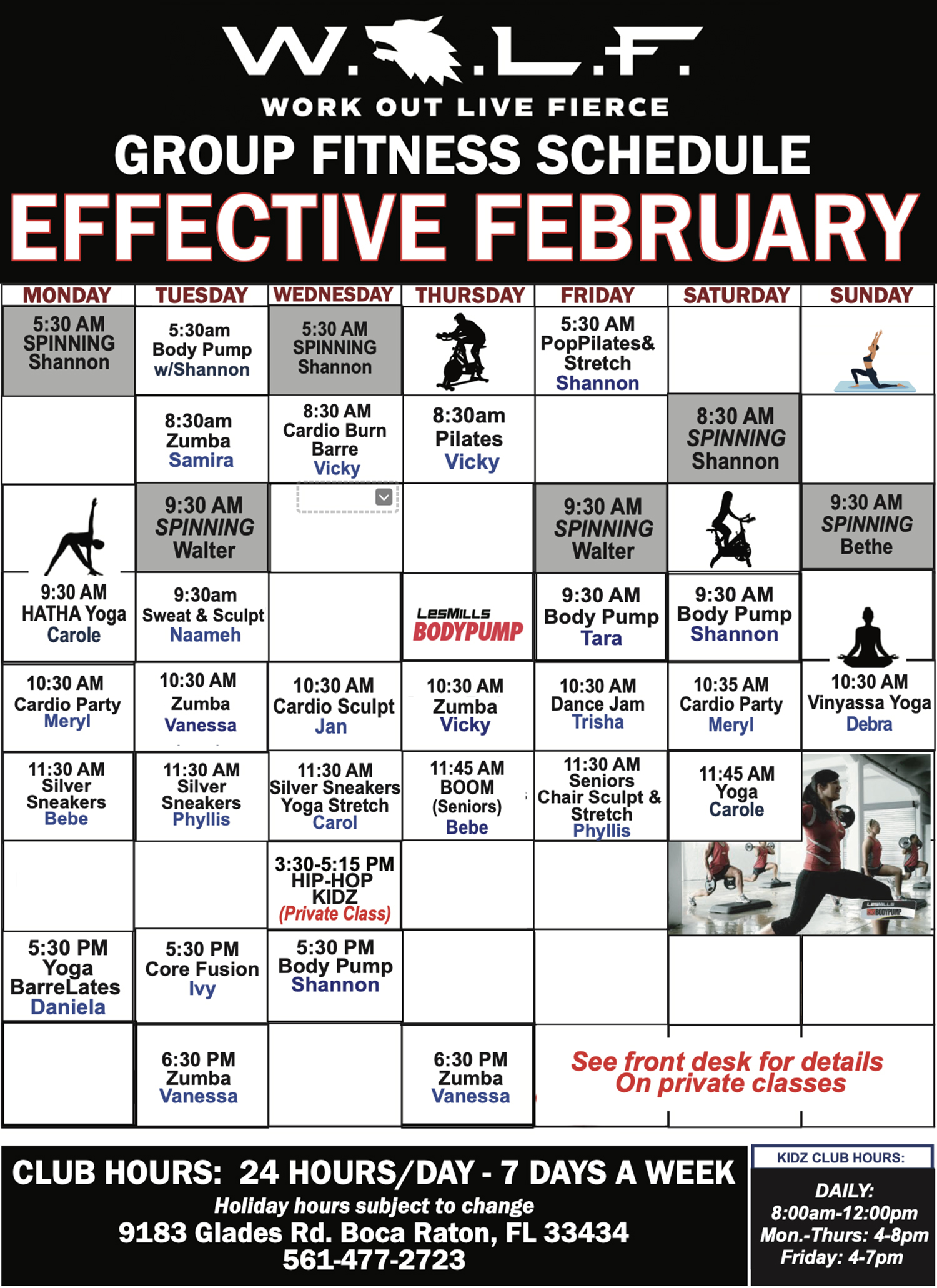 Wolf Gym Boca Raton Group Fitness Class Schedule - February 2025